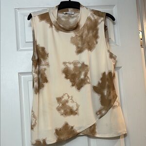 Sleeveless Cream and Brown Top